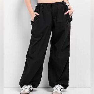 Empyre Black Oversized Parachute Pants with Bungee & Pull Waist & Ankle